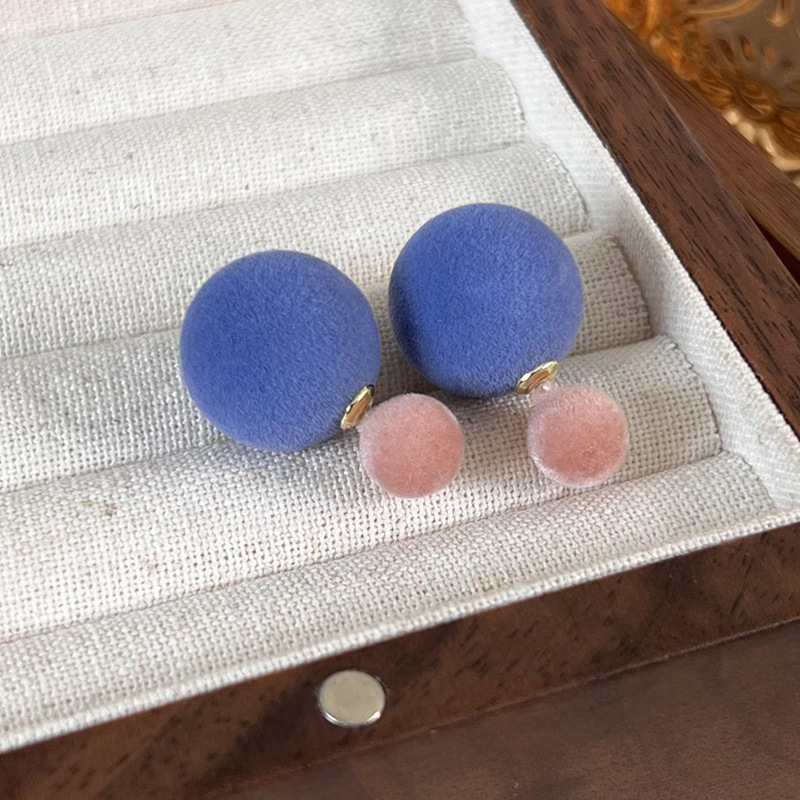컬러 블록 플로킹 볼 스터드 귀걸이