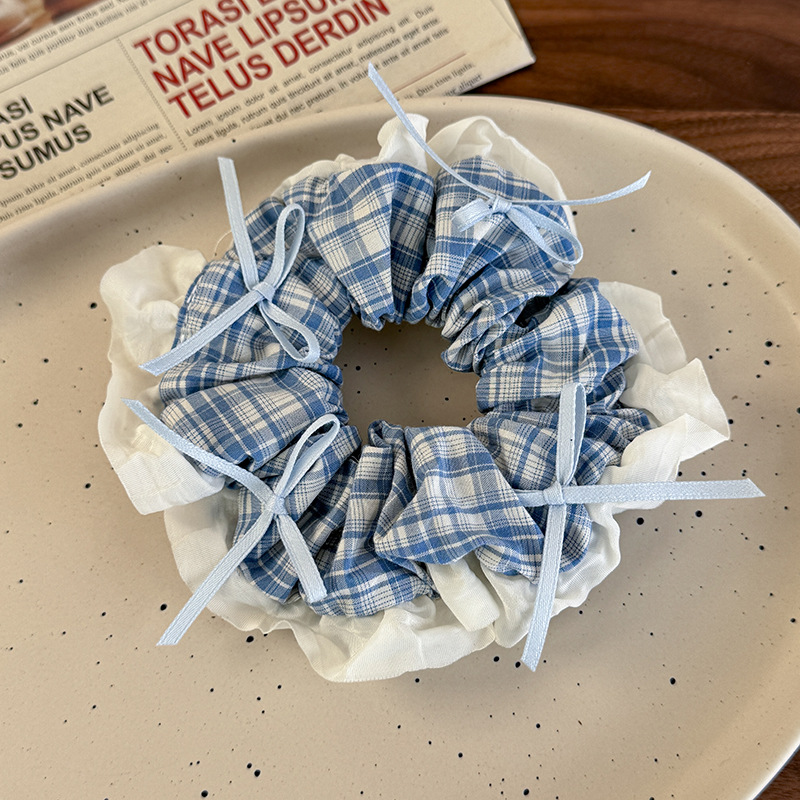 Scrunchie Pita Rendah Kotak-Kotak Biru