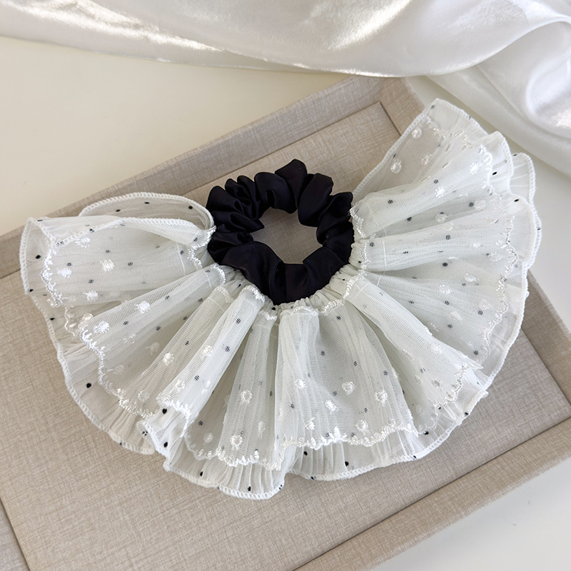 Gumka Do Włosów z Koronką w Kropki i Falbankami