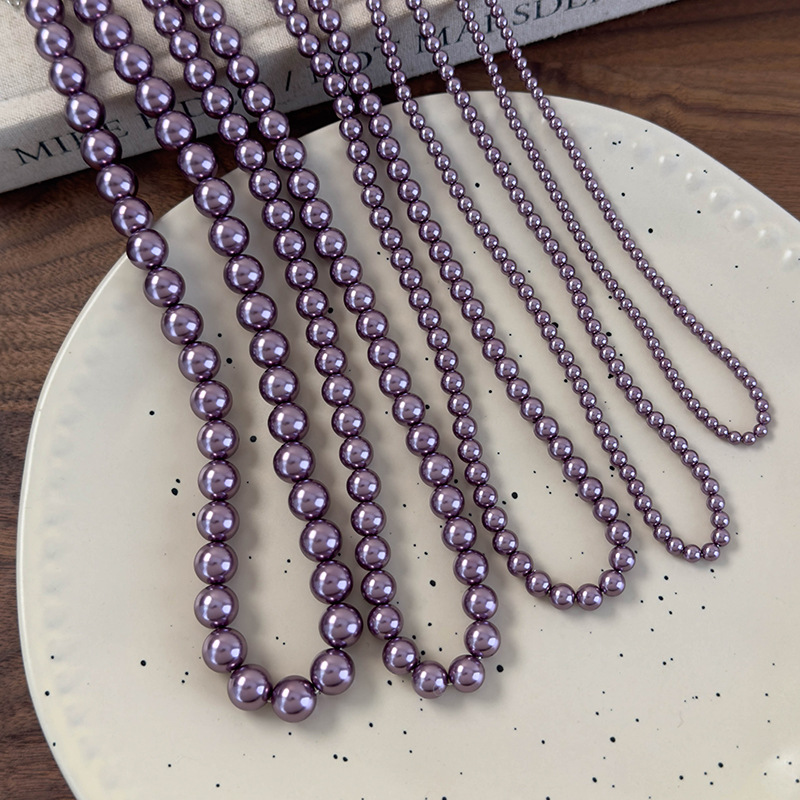 Colar de Pérolas de Vidro Ameixa