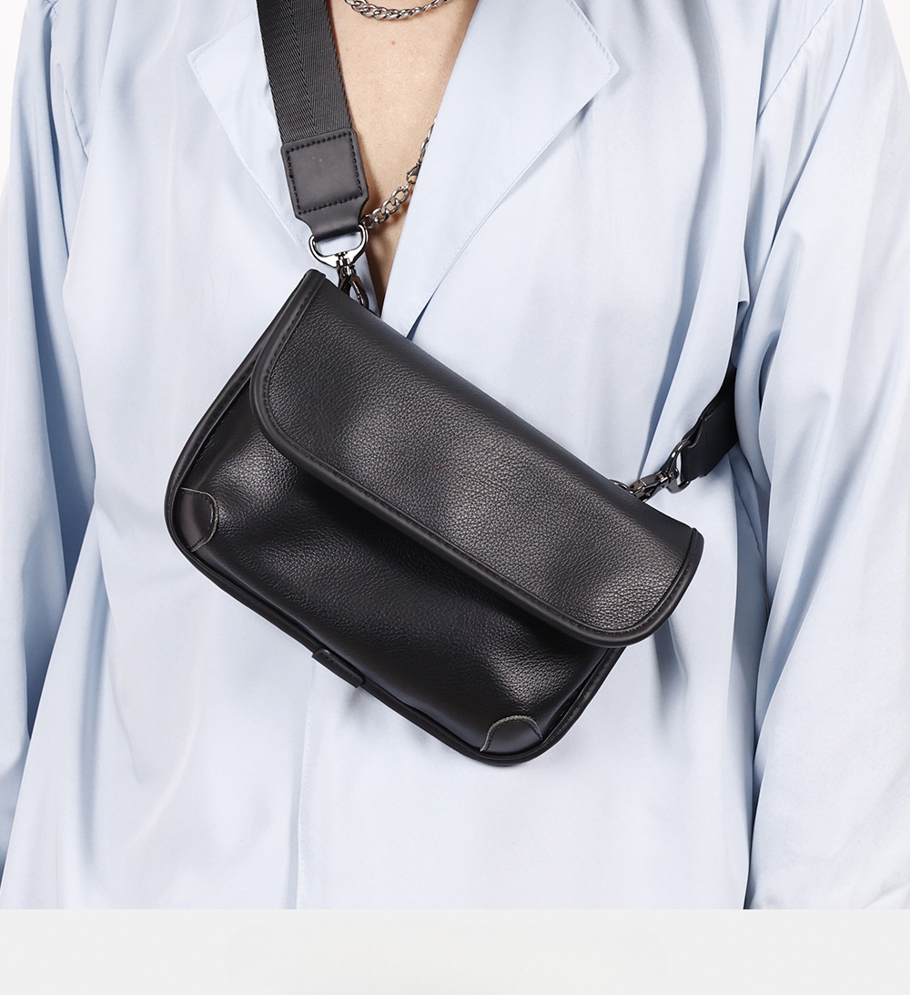 Męska Saszetka Na Klatkę Mała Kwadratowa Skóra PU Czarna