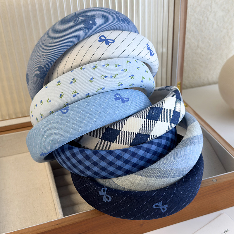 Diadema con Lazo de Cuadros Azules