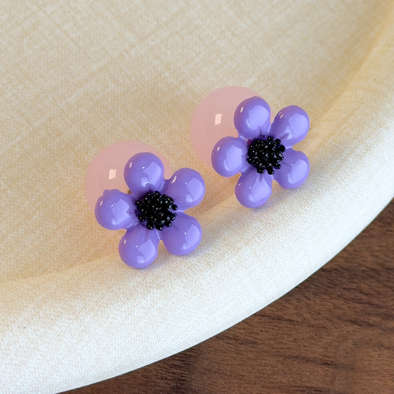 체리 블라썸 레진 플라워 펄 귀걸이