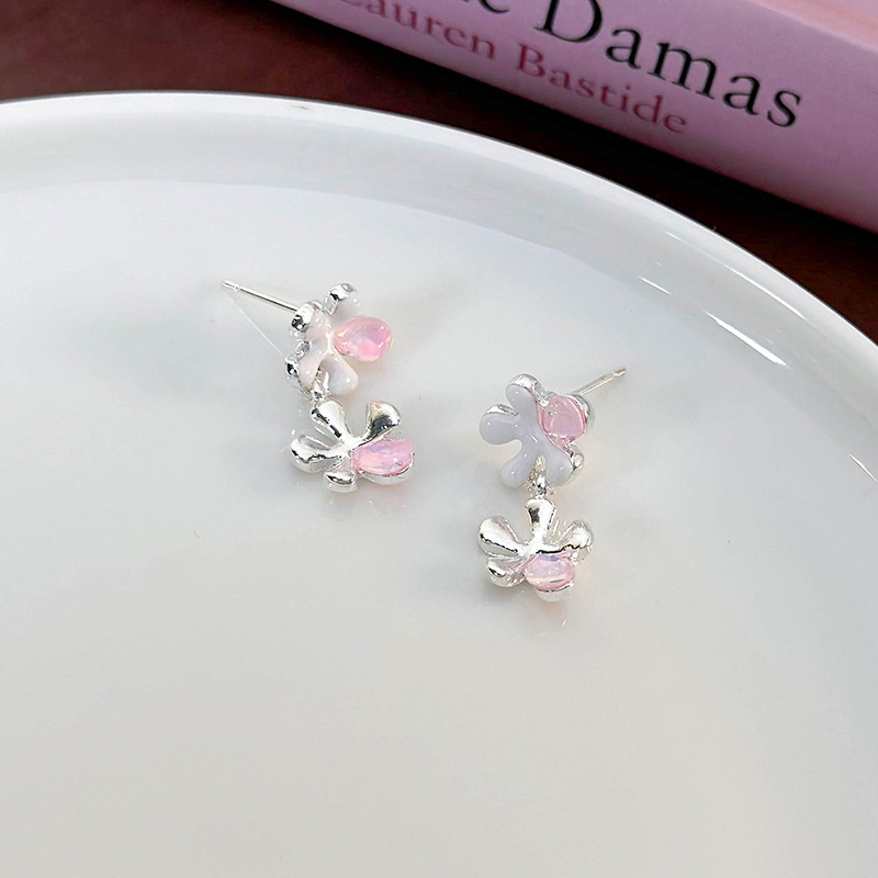 Рожеві Кришталеві Сережки-Квіти