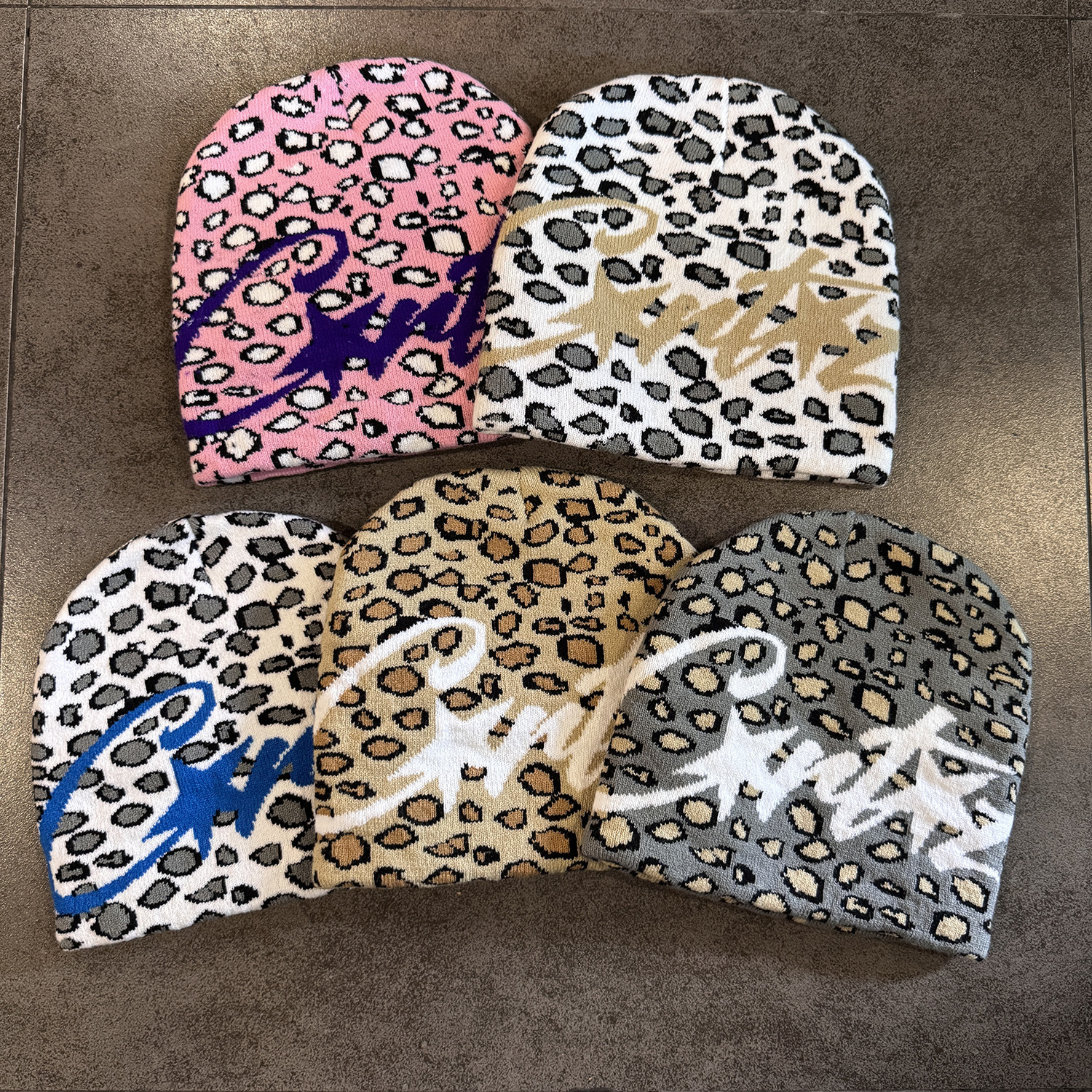 Gorro de Malha Jacquard Estampado Leopardo