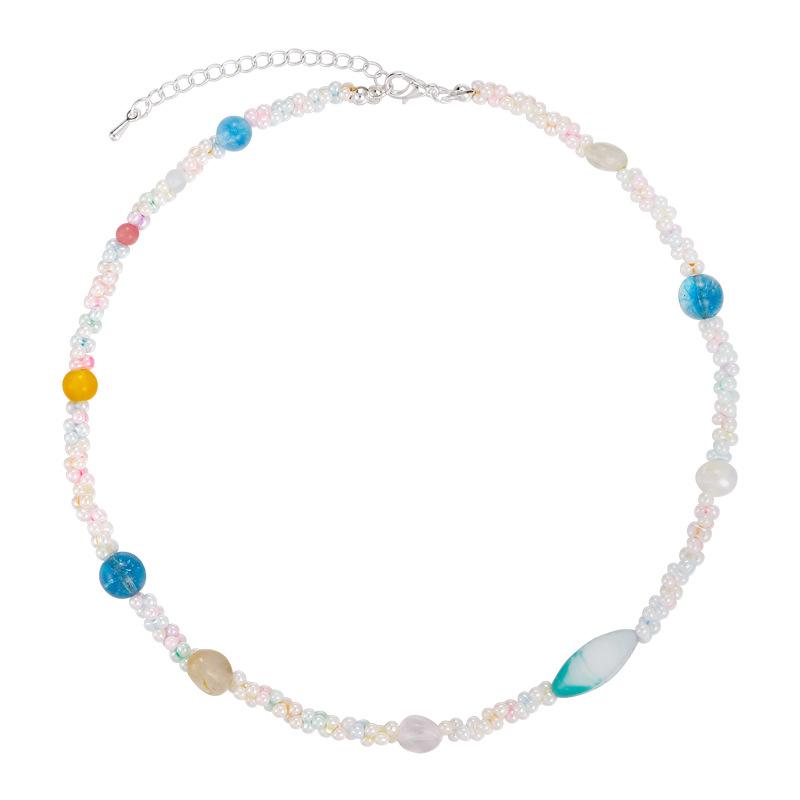 ビーズフラワーペンダントネックレス