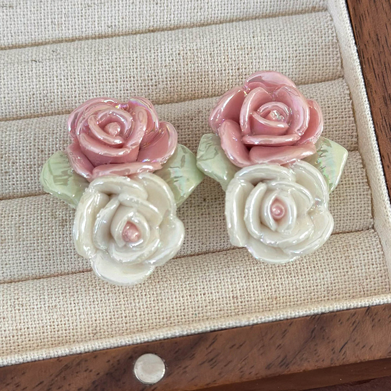 프렌치 빈티지 세라믹 플라워 이어링