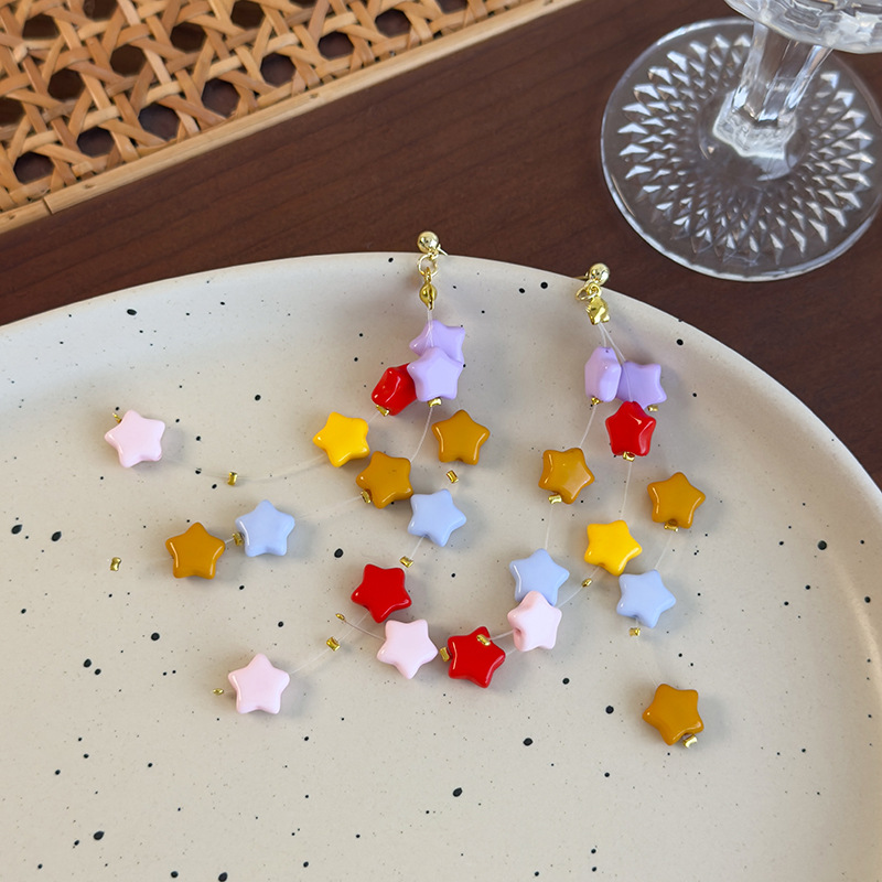 Orecchini Pendenti con Nappe Stelle Colorate