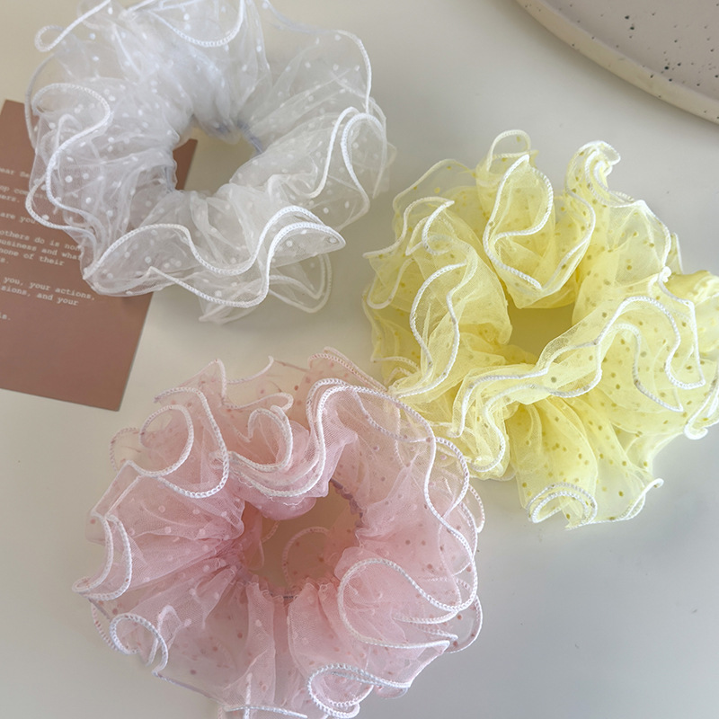 Siateczkowe Gumki do Włosów w Kropki z Falbankami