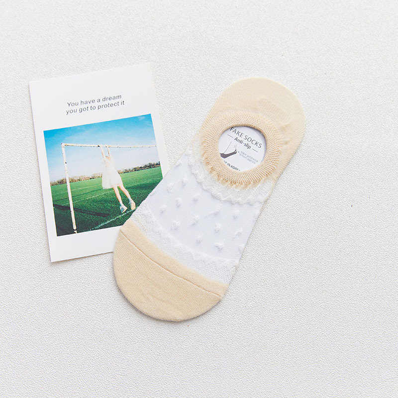 ถุงเท้าไม่โผล่ลายเมชผ้าลายลูกไม้