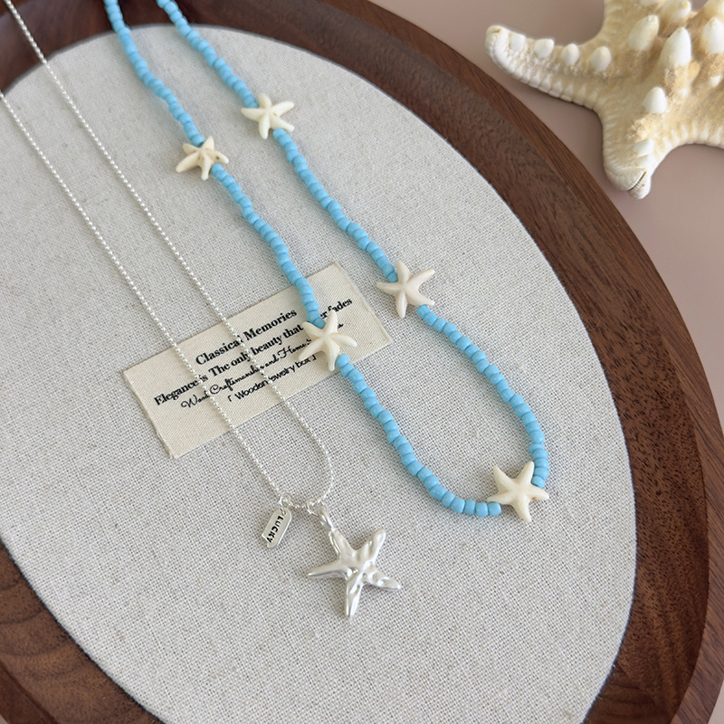Blue Starfish Beaded Necklace