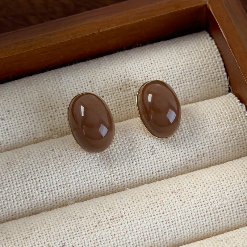 Geometrické Hnědé Náušnice s Kapkovým Glazurou