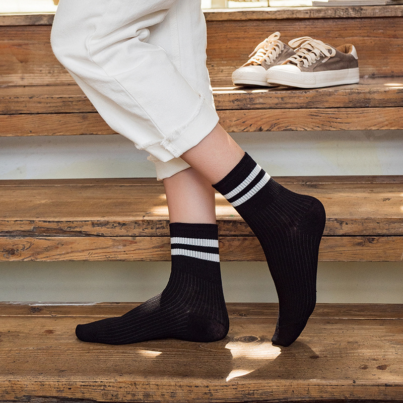 Женские Ребристые Носки с Двумя Полосками