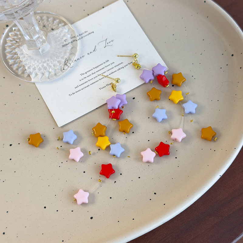 Orecchini Pendenti con Nappe Stelle Colorate