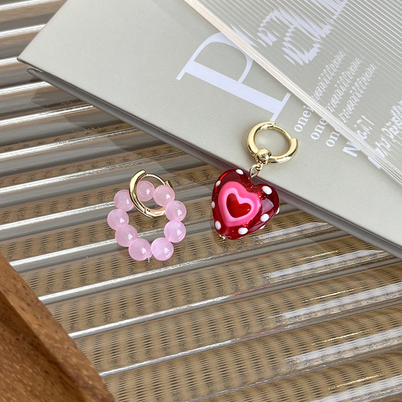 Orecchini Asimmetrici con Cuore Rosso Staccabile