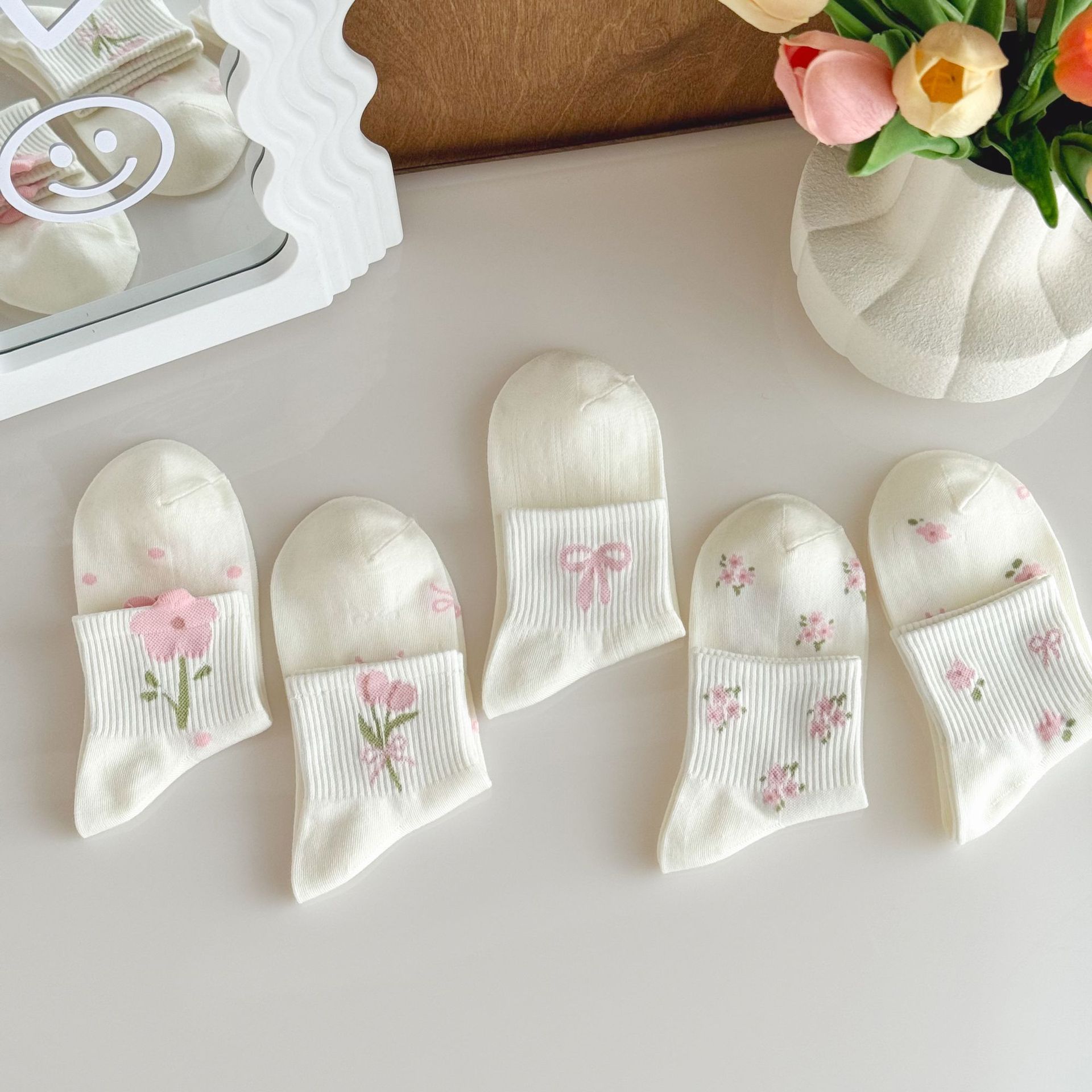 Meias Tornozelo Femininas Florais