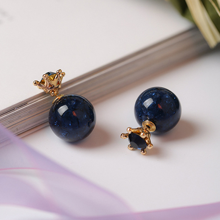 양면 크라운 크리스탈 귀걸이