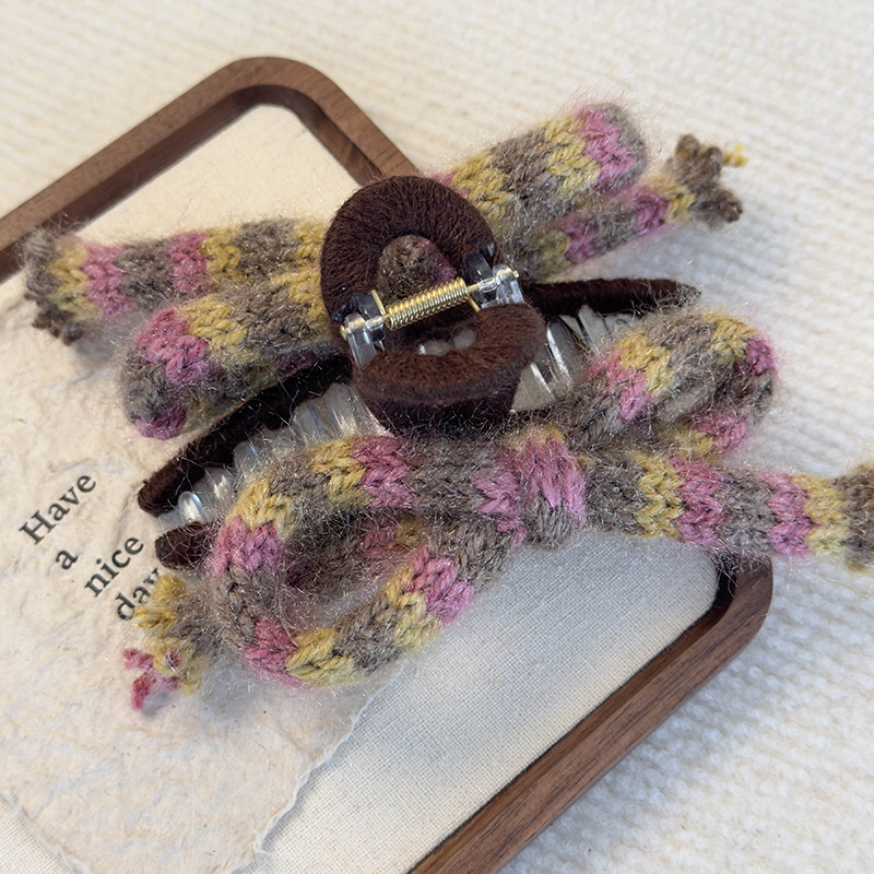 Fioletowy Spinacz do Włosów Pazur z Wstążką z Przędzy