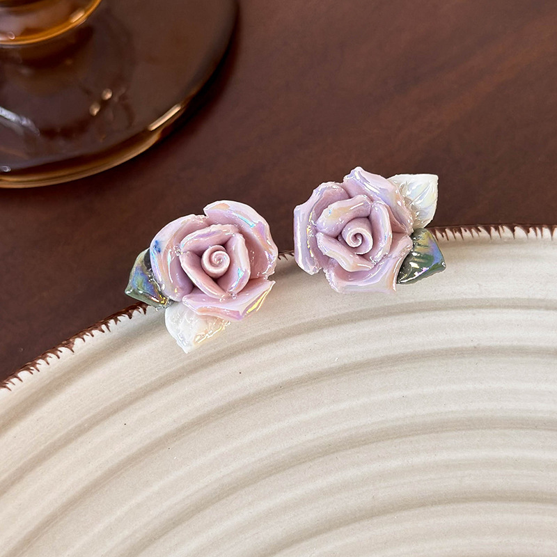 프렌치 빈티지 세라믹 플라워 이어링