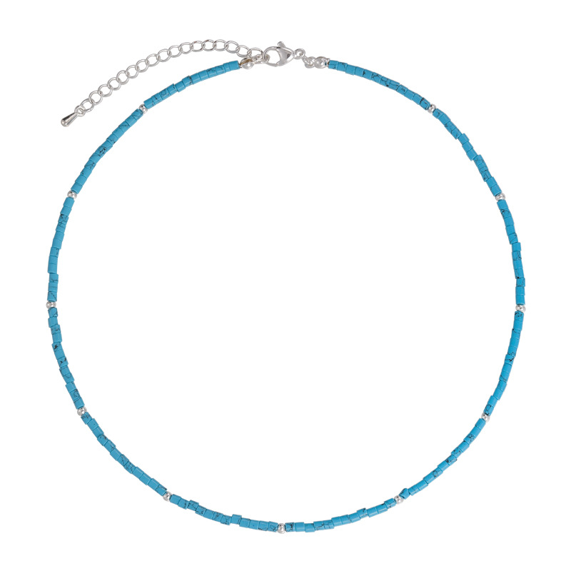 Багатошарове намисто з бісерними квітами та блакитним каменем