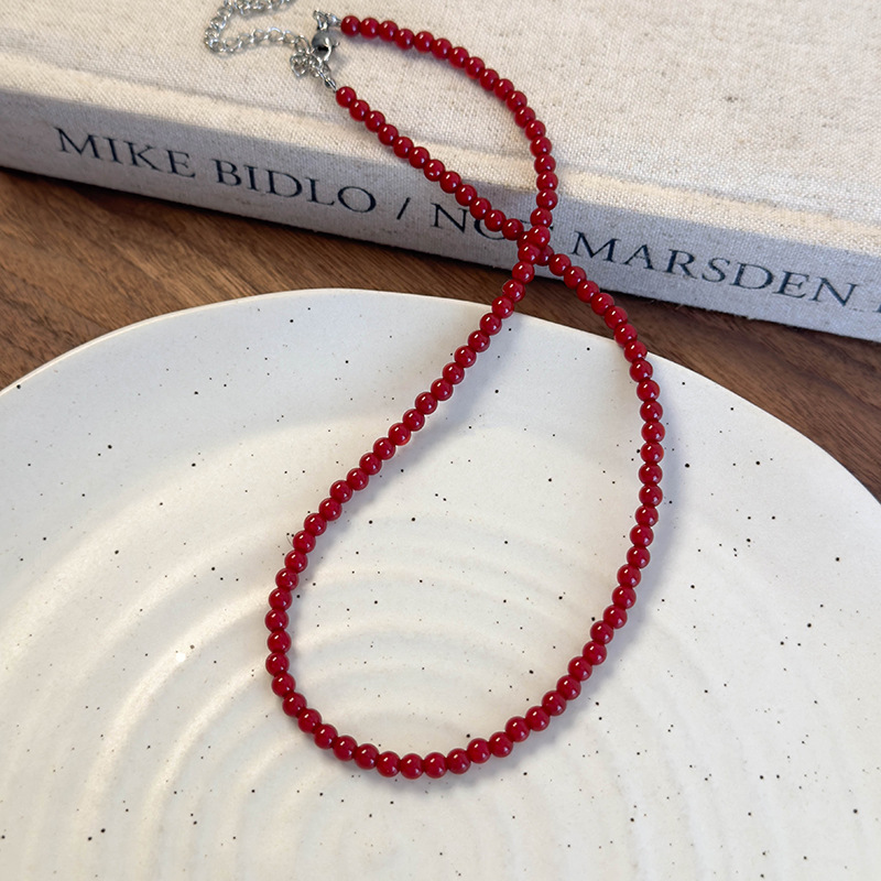 레드 머쉬룸 비즈 롱 목걸이