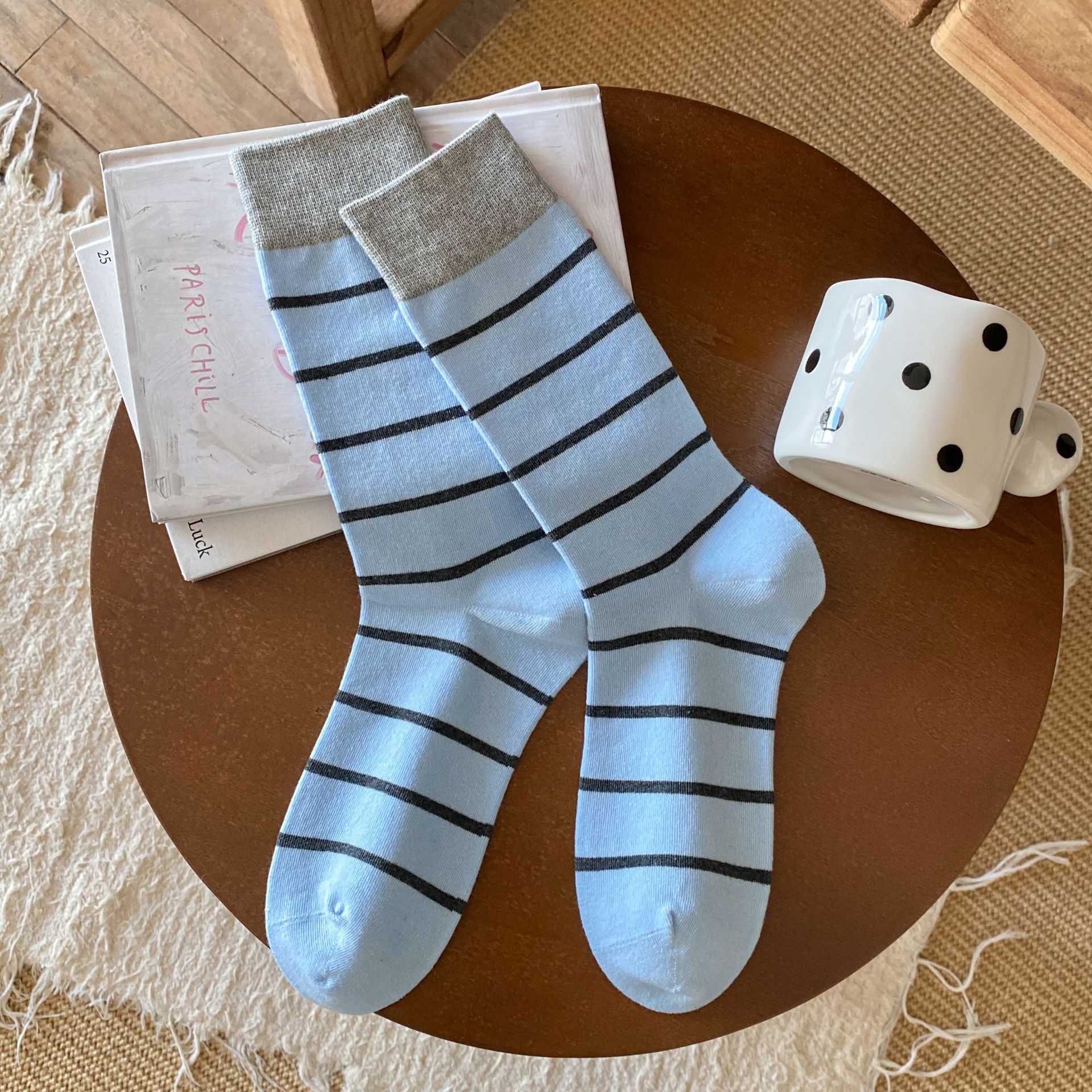 Meias Mid-Calf com Bloco de Cor Listradas para Mulher