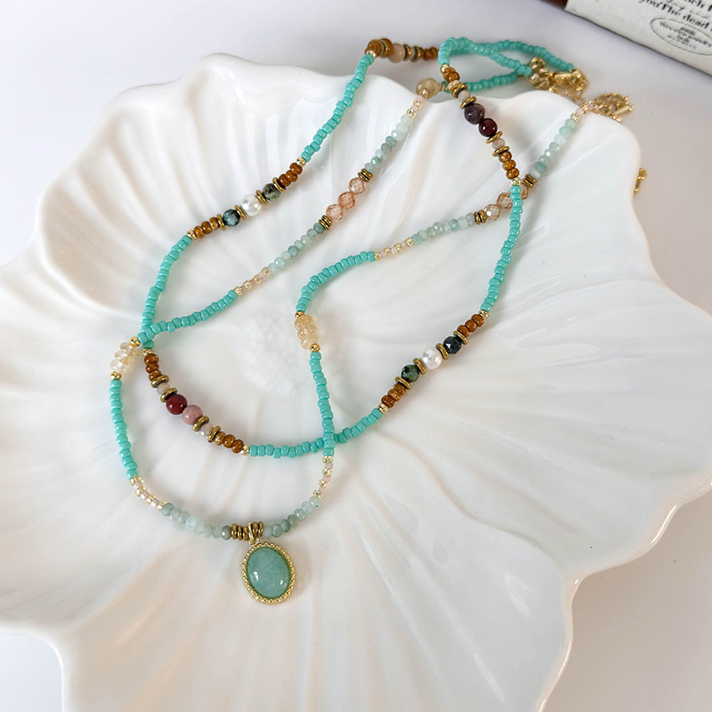 Етнічне Намисто-чокер з Синьо-Зеленими Намистинами