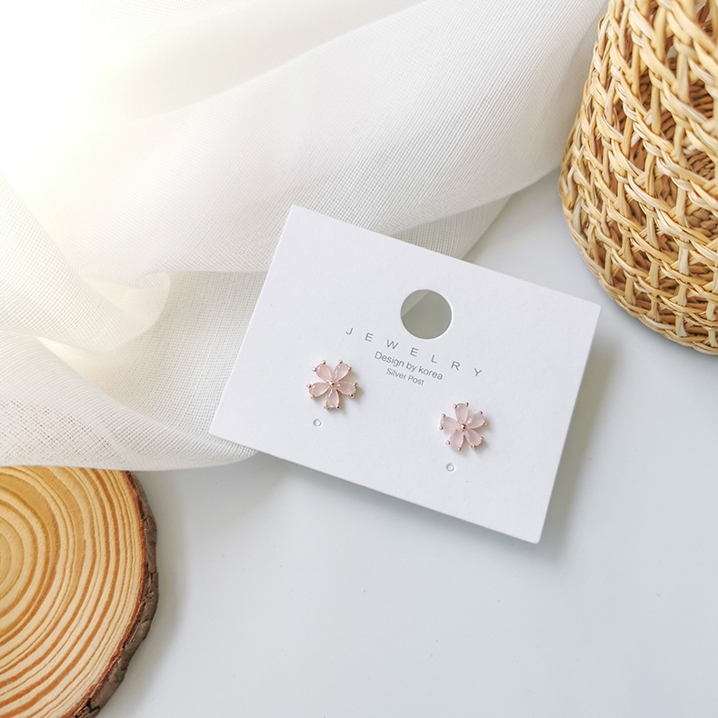 핑크 지르코니아 플라워 이어 스터드