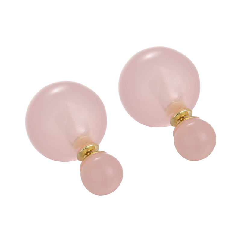 Orecchini Sfera Doppia Faccia Finto Giada Rosa Pesca