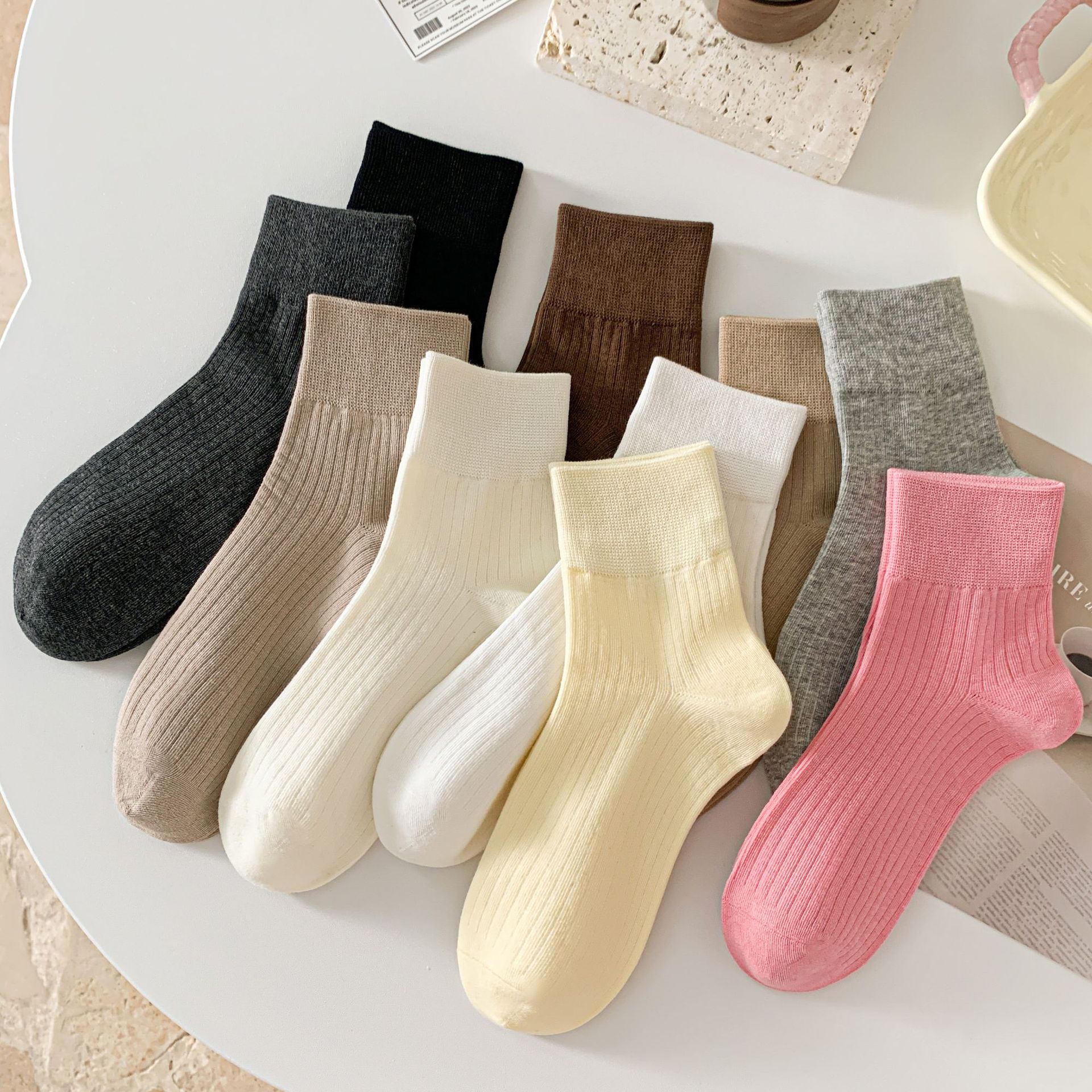 Žebrované Retro Ponožky do Poloviny Lýtka