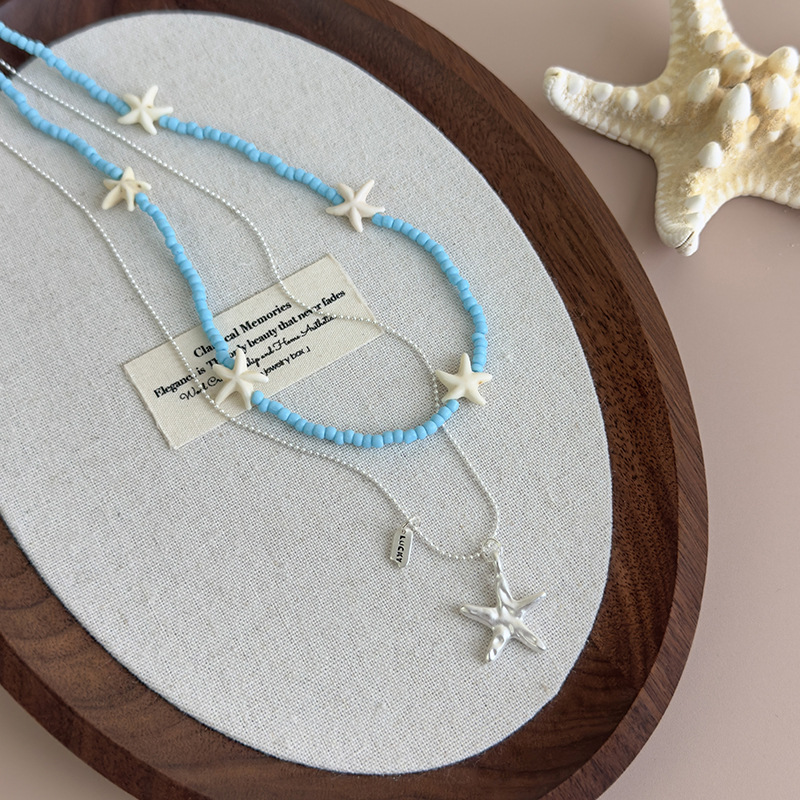 Blue Starfish Beaded Necklace