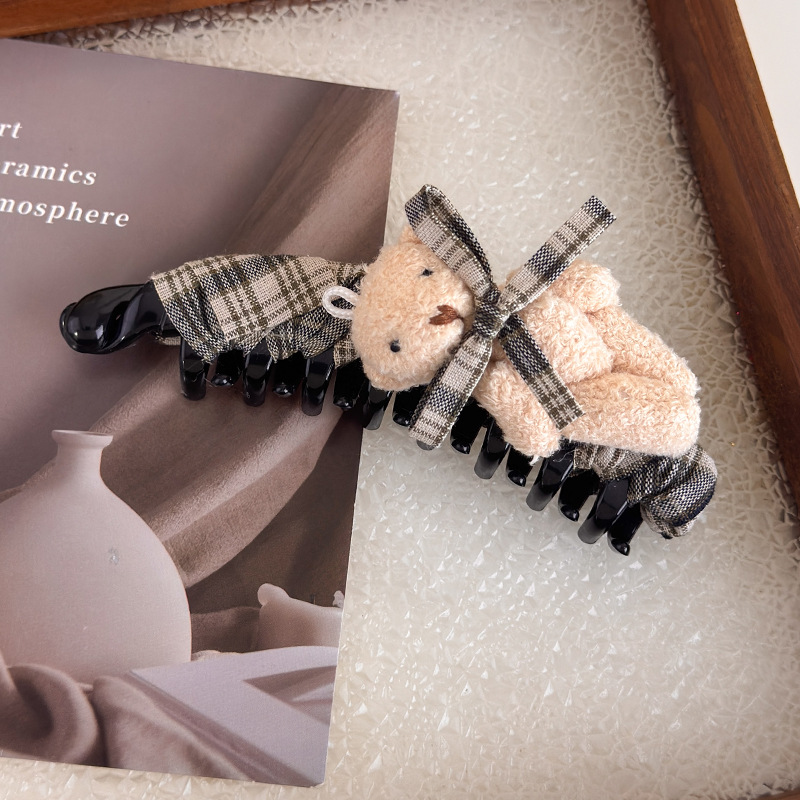 Fundă Tartan și Ursuleț Banana Agrafă de Păr