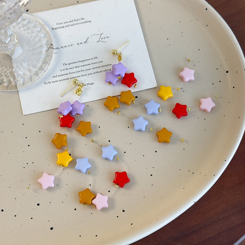 Orecchini Pendenti con Nappe Stelle Colorate