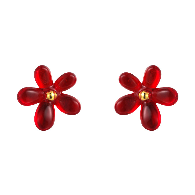 투명 컬러풀 플라워 스터드 귀걸이