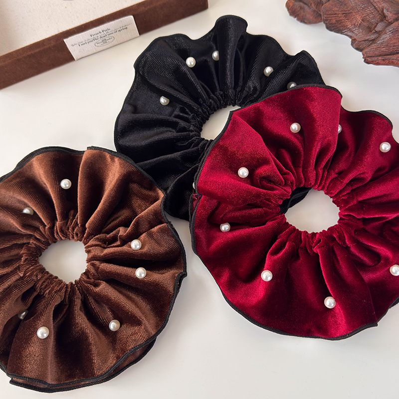 Vintage Sammets Hårsnodd Med Pärlor Stor Storlek