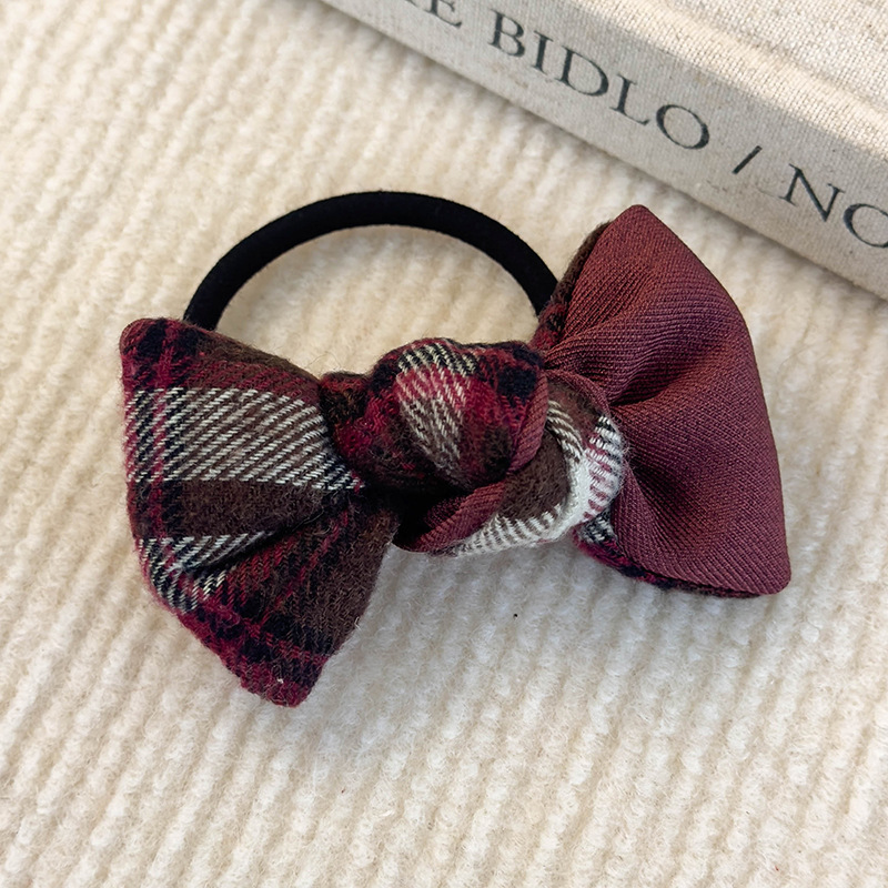 Set Bandă de Păr și Scrunchy Retro cu Model Caro și Fundă