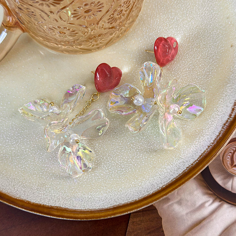 أقراط حورية البحر القزحية قلب زهرة