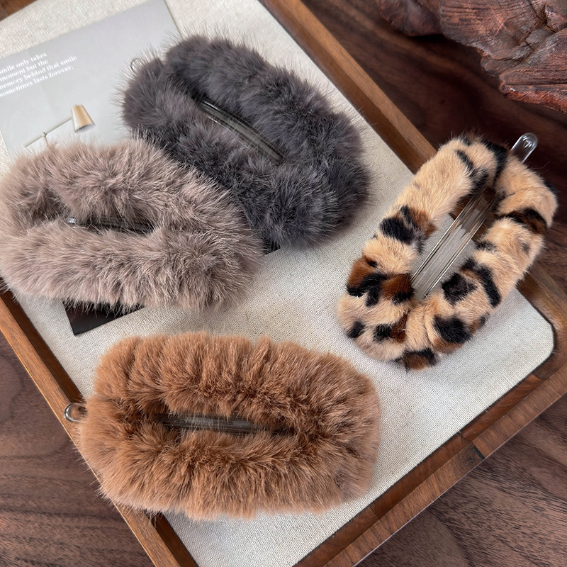 Sztuczne Futro Skręt Wsuwka do Włosów z Drukiem Lamparta