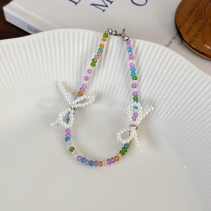 Pastel İnci Fiyonk Kolye Bileklik Seti