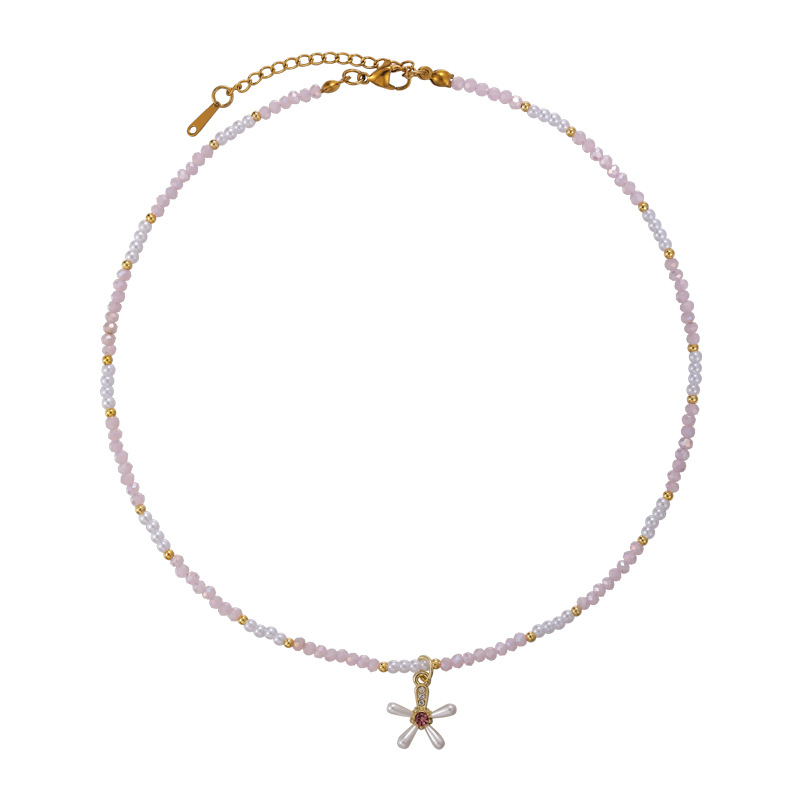 Кришталево-перлинне намисто з п'ятипелюстковою квіткою