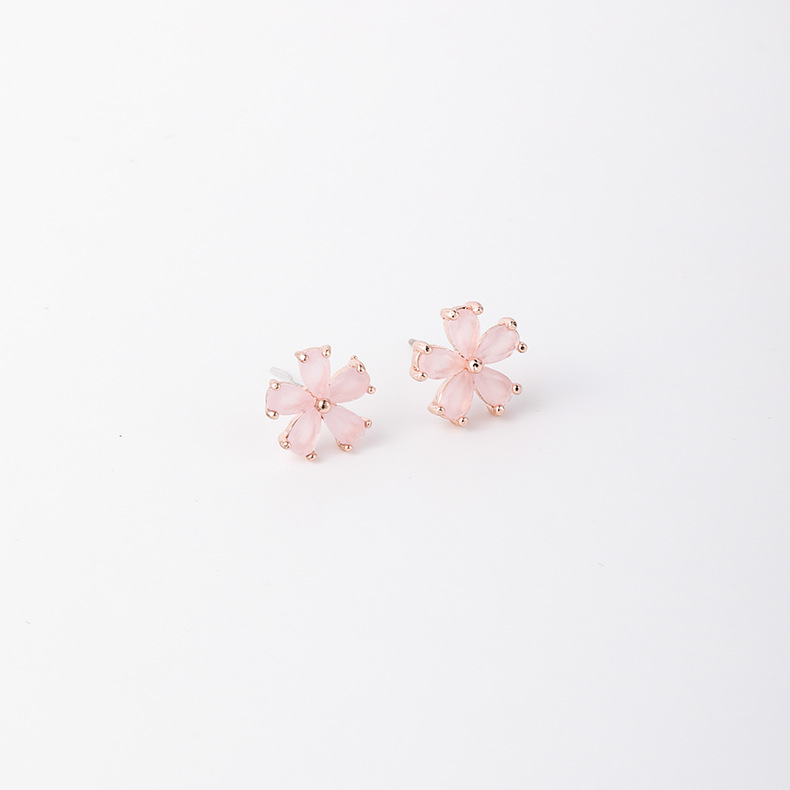 핑크 지르코니아 플라워 이어 스터드