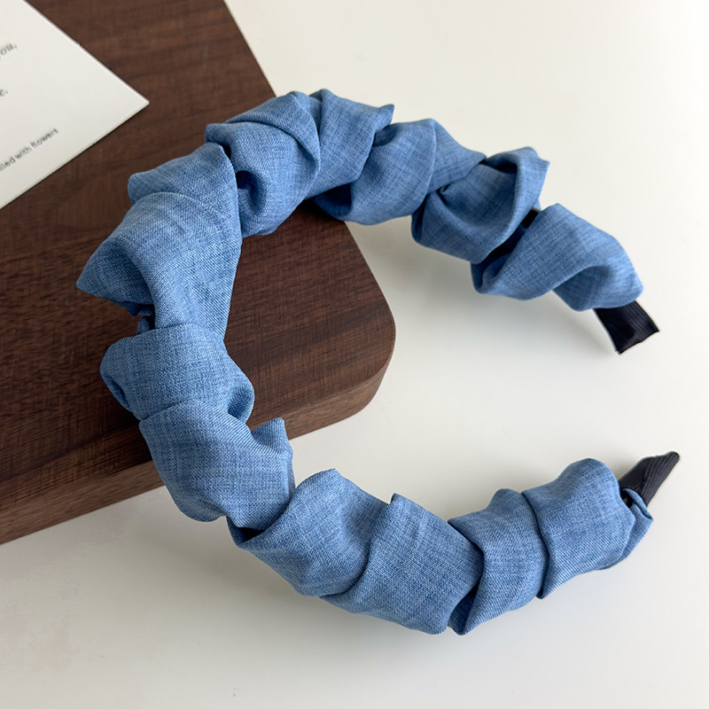 Banda de Păr Denim Albastră cu Model Undă și Dinți, Coroană Înaltă