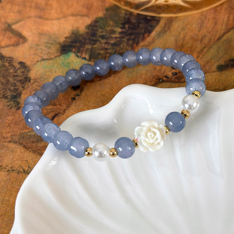 Bracciale Camelia Perla Cristallo Blu Mare