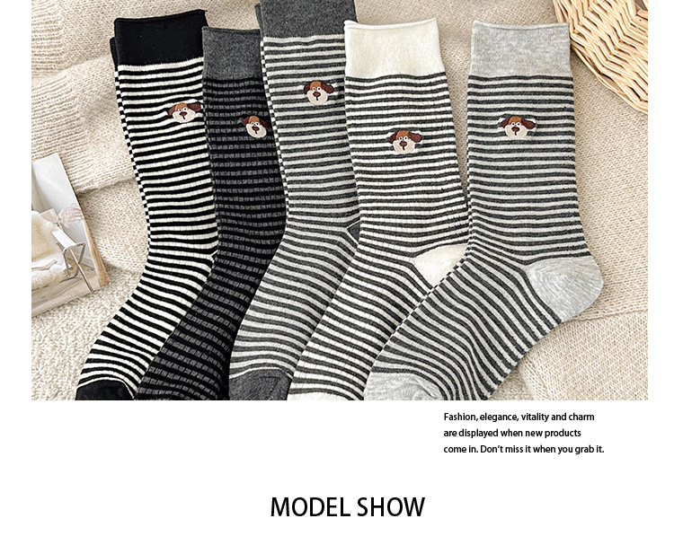 Meias de algodão bordadas com cachorro