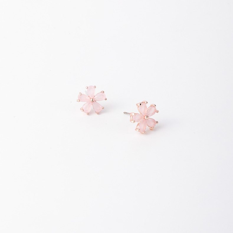 핑크 지르코니아 플라워 이어 스터드