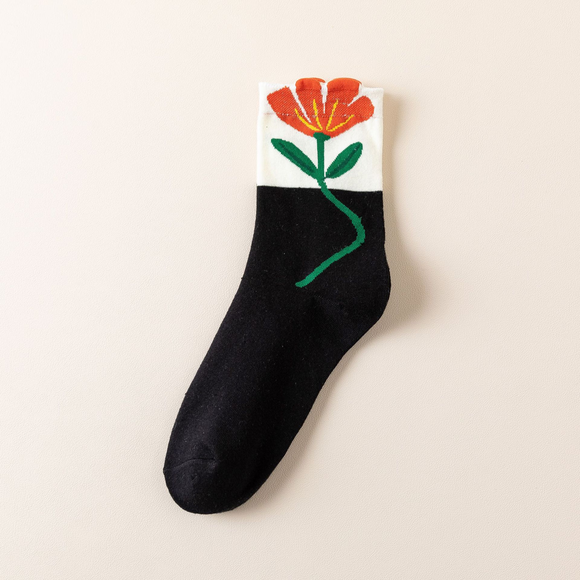 ถุงเท้ายาวครึ่งน่องผ้าฝ้ายลายดอกไม้สำหรับผู้หญิง