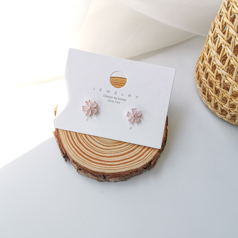 핑크 지르코니아 플라워 이어 스터드