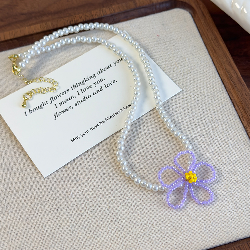 플로럴 비즈 펄 목걸이