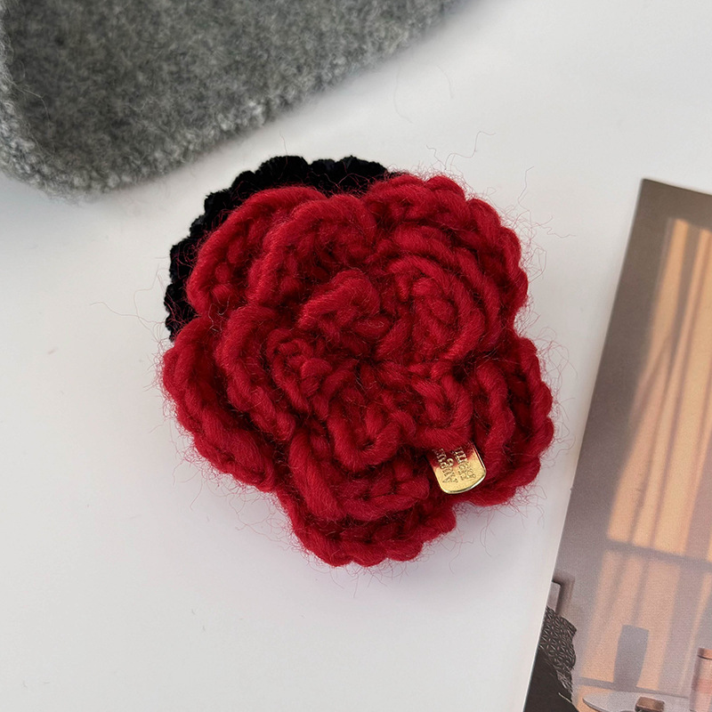 Set Ac de Păr și Bandă Elastică cu Trandafir Roșu Tricotat