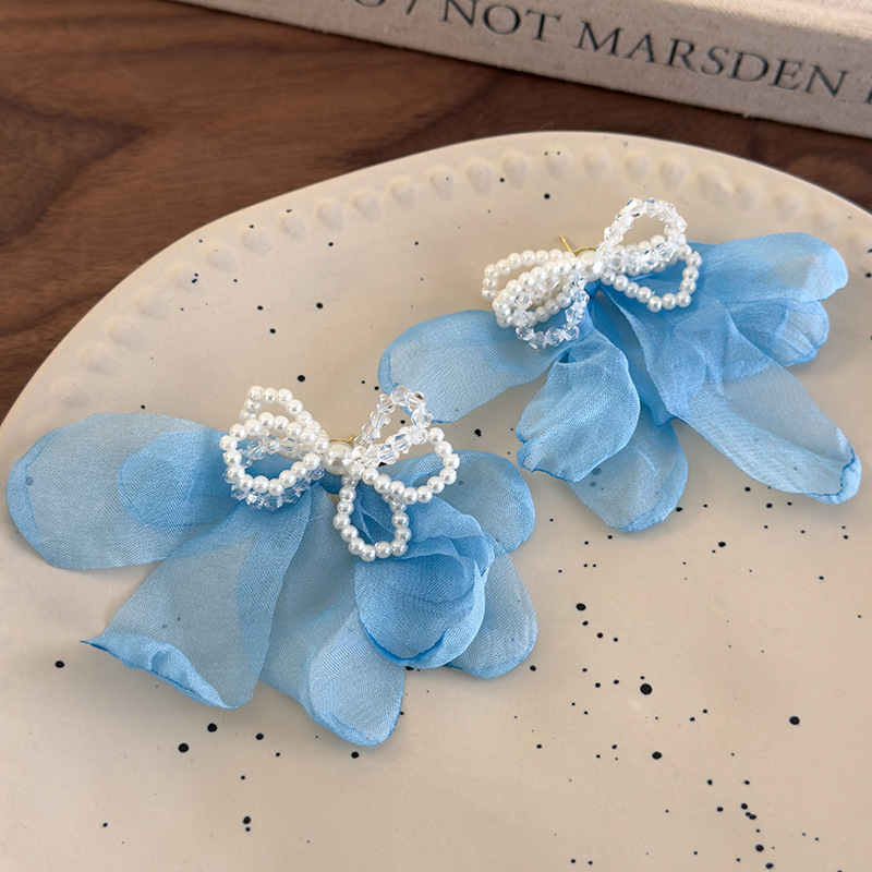 Chiffon Flower Pearl Earrings